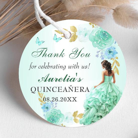 Mint Green Princess Dress Quinceañera Birthday Favor Tags