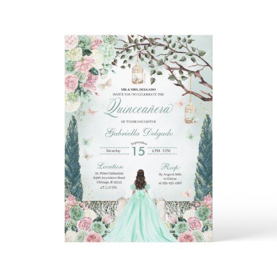 Mint Green Princess Enchanted Garden Quinceanera