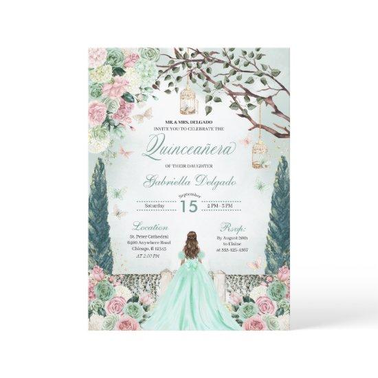 Mint Green Princess Enchanted Garden Quinceanera