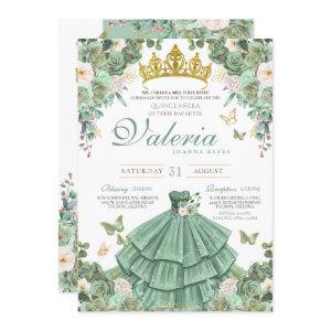 Mint Green Rose Butterfly Princess Quinceanera