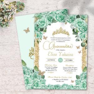 Mint Green Roses & Butterfly Quinceanera