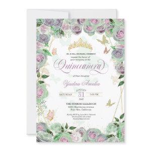 Mint Green Roses Elegant Butterfly Quinceanera In