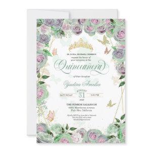 Mint Green Roses Elegant Butterfly Quinceanera