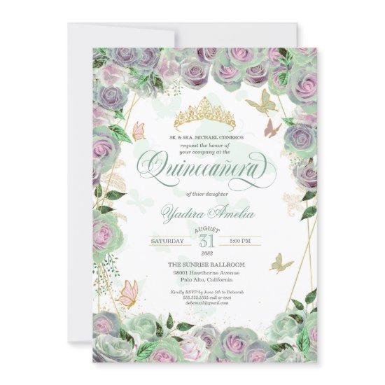 Mint Green Roses Elegant Butterfly Quinceanera
