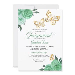 Mint Green Roses Gold Butterfly Quinceañera Floral