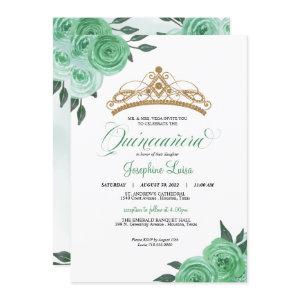 Mint Green Roses Golden Tiara Quinceañera Birthday