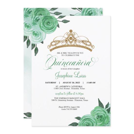 Mint Green Roses Golden Tiara Quinceañera Birthday