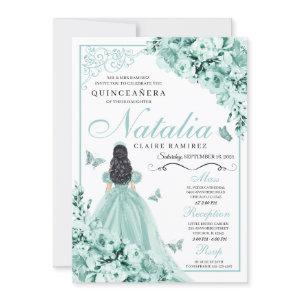 Mint Green Roses Princess Dress Quinceanera