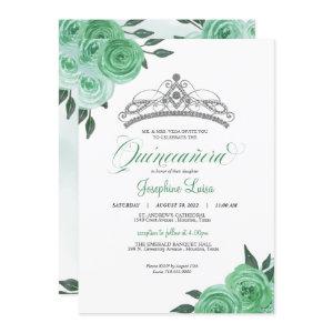 Mint Green Roses Silver Tiara Quinceañera Birthday