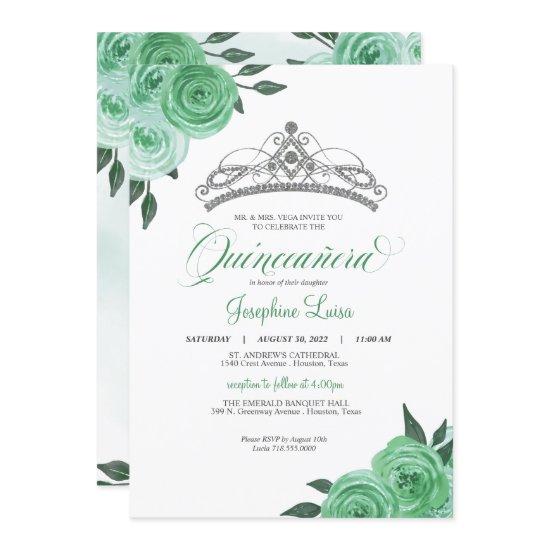 Mint Green Roses Silver Tiara Quinceañera Birthday