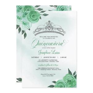 Mint Green Roses Silver Tiara Quinceañera Birthday