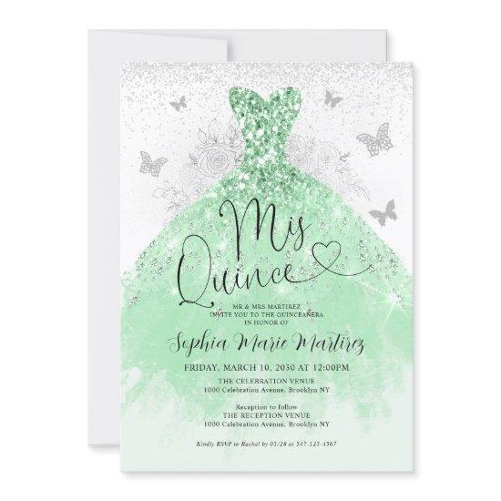 Mint Green Silver Dress Mis Quince Quinceañera