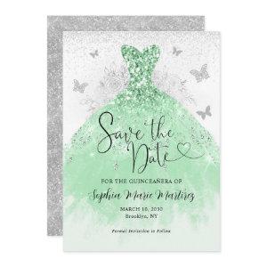 Mint Green Silver Dress Mis Quince Quinceañera Save The Date