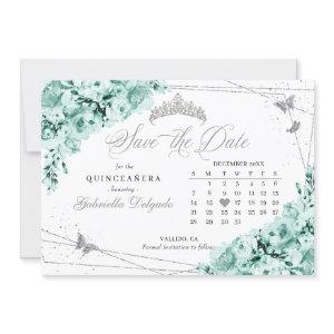 Mint Green & Silver Quinceañera Save The Date
