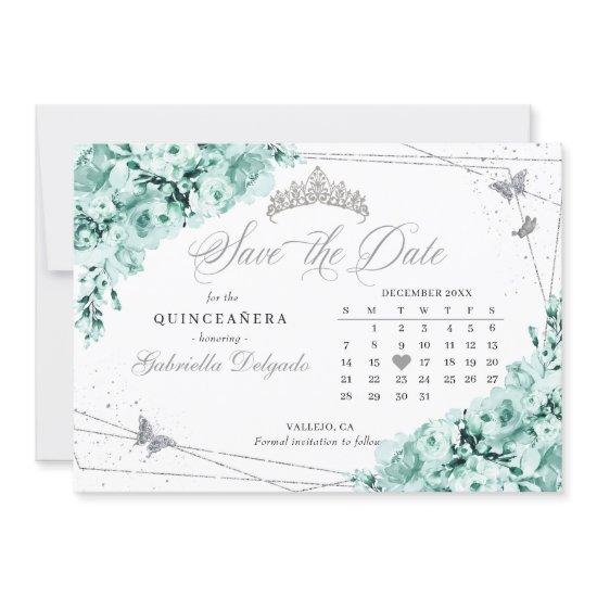 Mint Green & Silver Quinceañera Save The Date