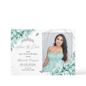 Mint Green Silver Quinceañera Save The Date Photo