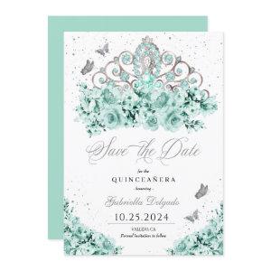 Mint Green Silver Tiara Save The Date Quinceañera