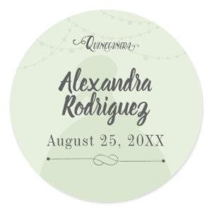 Mint Green & Steel Charro Silhouette Quinceanera Classic Round Sticker