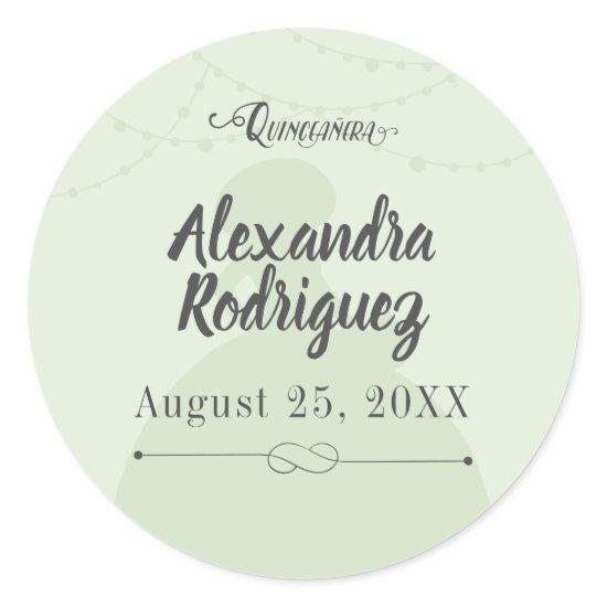 Mint Green & Steel Charro Silhouette Quinceanera Classic Round Sticker