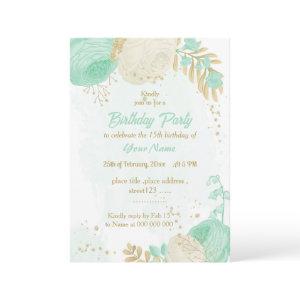 mint green white flowers gold floral birthday