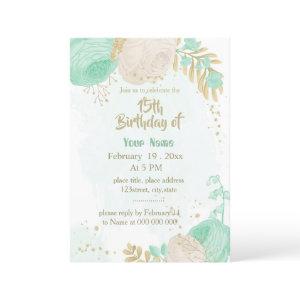 mint green white flowers gold floral birthday