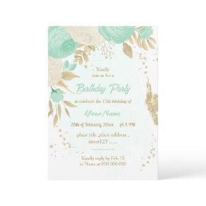 mint green white flowers gold floral birthday part