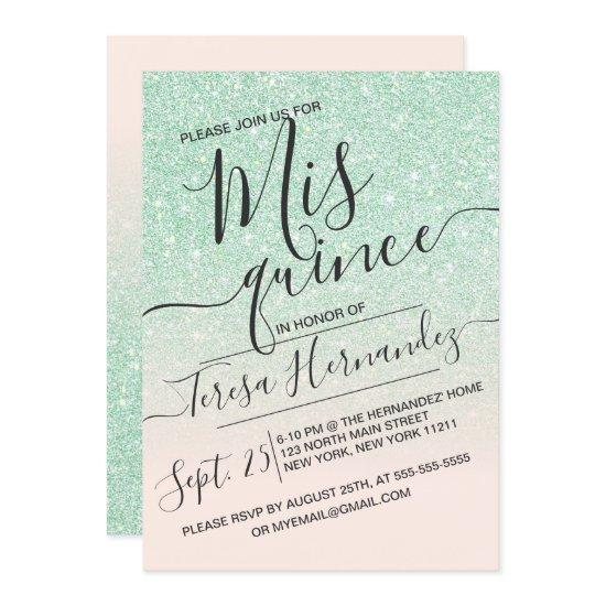 Mint Pink Faux Sparkly Glitter Ombre Quinceañera