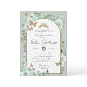 Mint Sage Green Watercolor Butterfly Quinceanera
