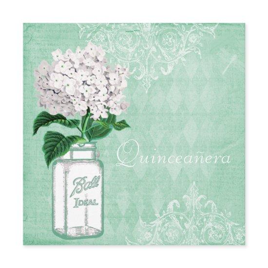 Mint Shabby Chic Mason Jar & Hydrangea Quinceanera