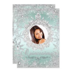 Mint Silver Tiara Snowflake Sparkle Quinceanera
