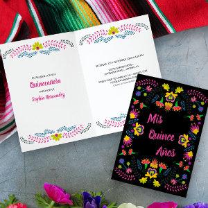 Mis Quince Anos Black Floral Mexican Fiesta Party