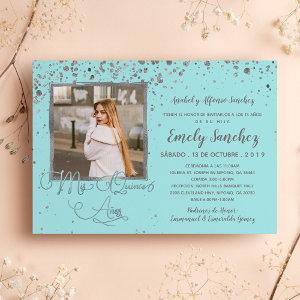 Mis Quince Anos Blue Silver Spanish Trendy Photo