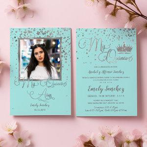 Mis Quince Anos Blue Silver Trendy Spanish Photo I