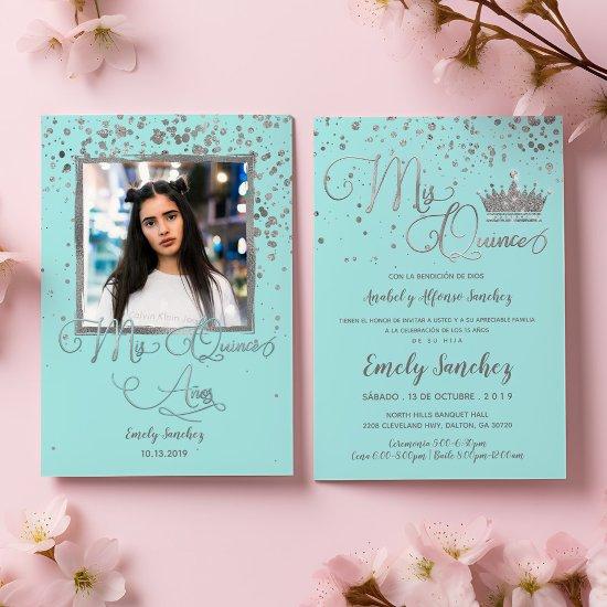 Mis Quince Anos Blue Silver Trendy Spanish Photo I