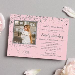 Mis Quince Anos Blush Pink Silver Confetti Photo