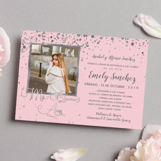 Mis Quince Anos Blush Pink Silver Confetti Photo