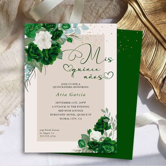 Mis Quince Anos Emerald Green Floral Quinceanera