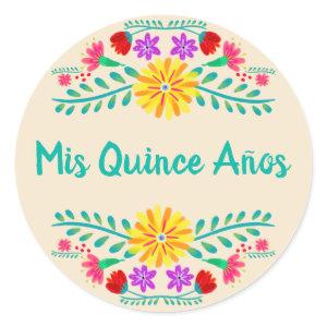 Mis Quince Anos Mexican Floral Party  Classic Round Sticker