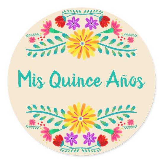 Mis Quince Anos Mexican Floral Party  Classic Round Sticker