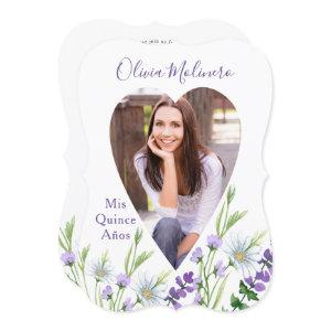 Mis Quince Anos Photo Purple Floral Quinceanera