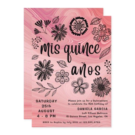 Mis Quince Años Pink Modern Floral Quinceañera