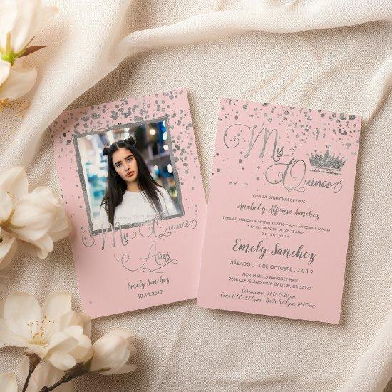 Mis Quince Anos Pink Silver Confetti Spanish Photo