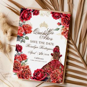 Mis Quince Años Red Roses Chic Elegant  Save The Date