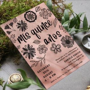 Mis Quince Años Rose Gold Chic Floral Quinceañera