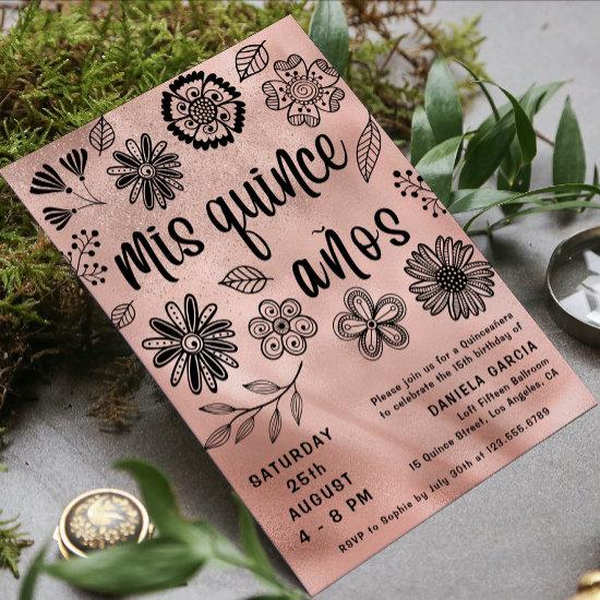 Mis Quince Años Rose Gold Chic Floral Quinceañera
