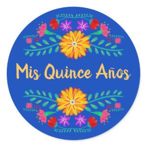 Mis Quince Anos Royal Blue Mexican Fiesta Flowers Classic Round Sticker