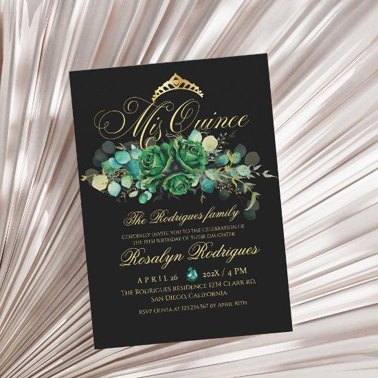 Mis Quince black floral green 15th Birthday