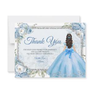 Mis Quince Blue Floral Silver Crown Quinceañera Thank You Card