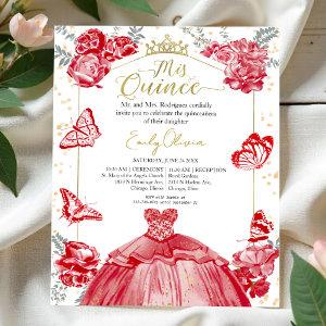 Mis Quince Budget  Red Dress Floral