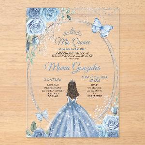 Mis Quince Dusty Blue & Silver Floral Quinceañera Acrylic